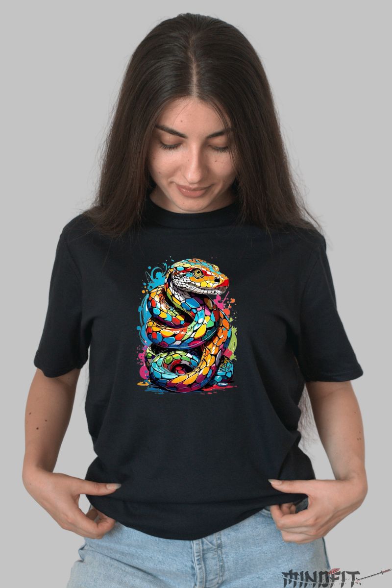 Tricou cu Sarpe Artcraft dama negru fata