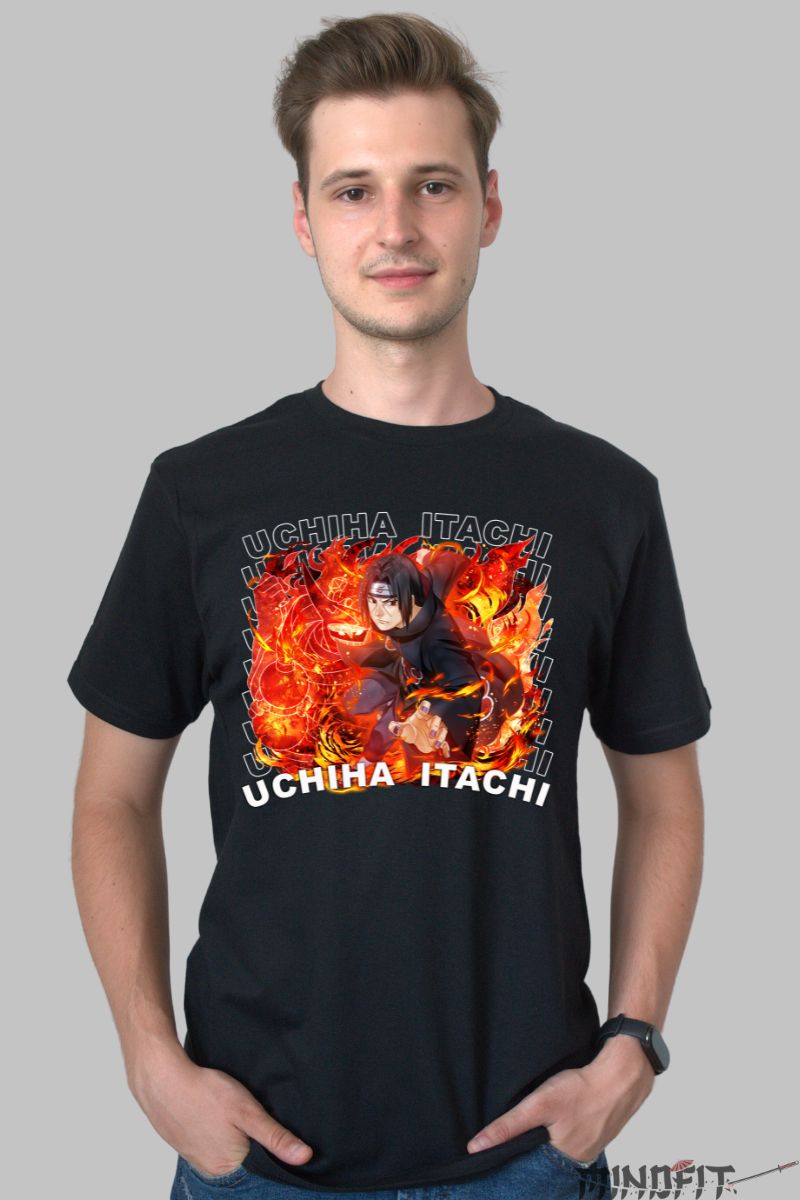Tricou Anime Naruto Itachi Infernal Art barbat negru fata