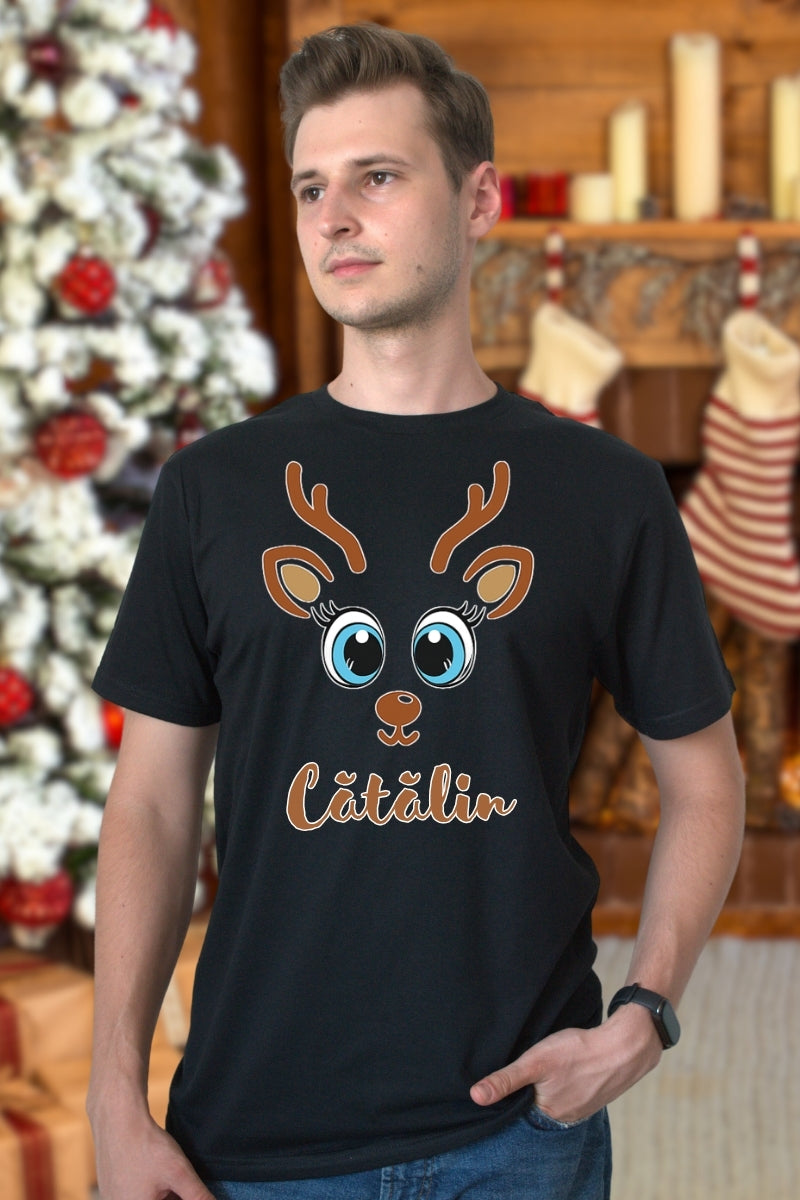 Set Tricouri Cuplu Reni Cute Personalizati barbat negru