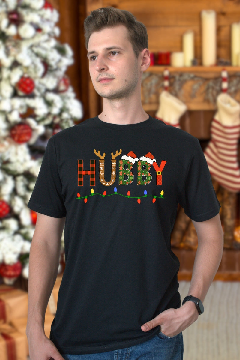 Set Tricouri Cuplu Wifey Hubby Lights barbat negru