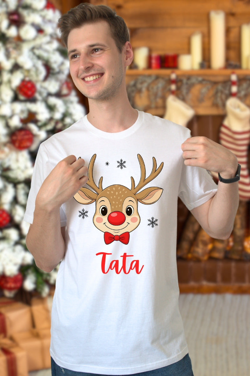 Set Tricouri De Craciun Pentru Familie Cu Reni Personalizat Cu Nume tata