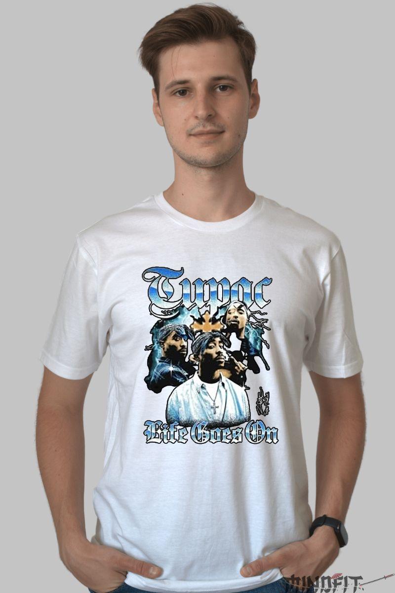 Tricou 2pac Life Goes On barbat alb fata