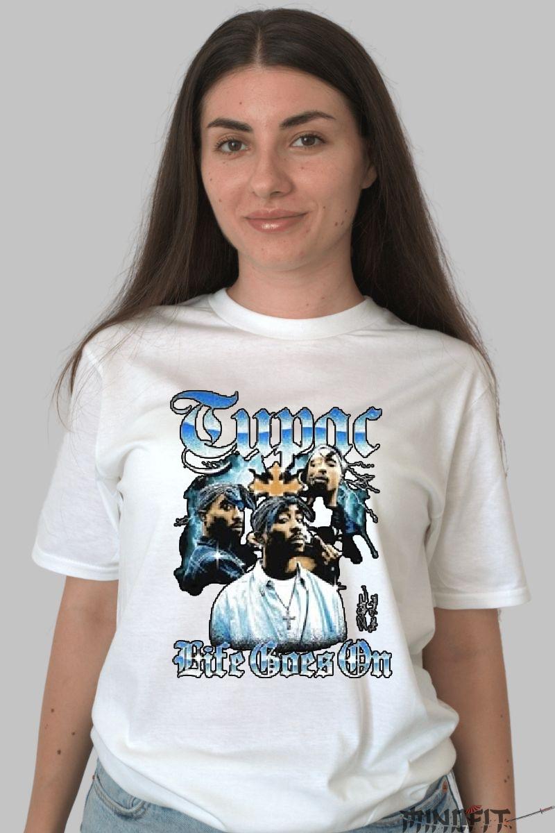 Tricou 2pac Life Goes On dama alb fata