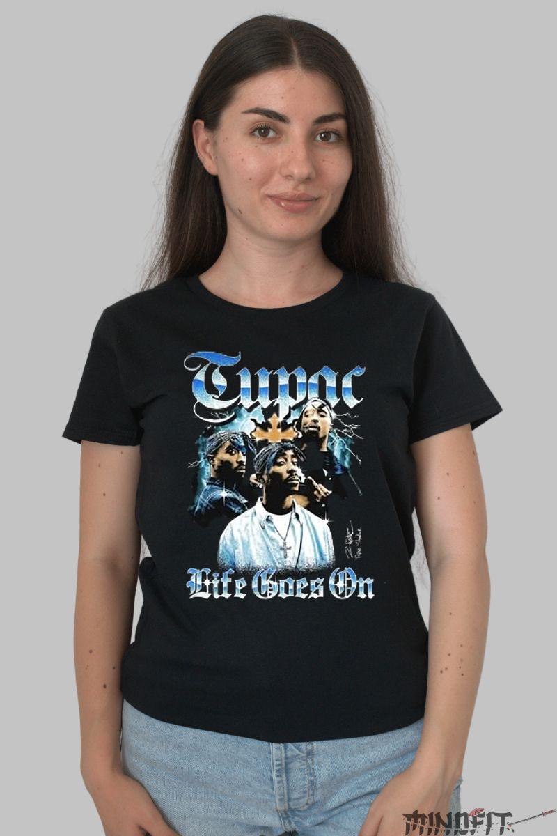 Tricou 2pac Life Goes On dama negru fata