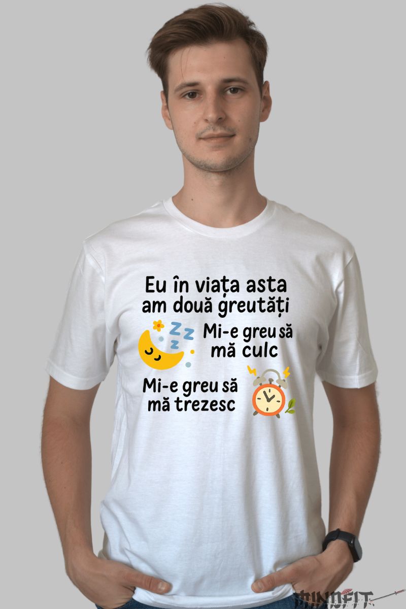 Tricou Amuzant Am Doua Greutati barbat alb