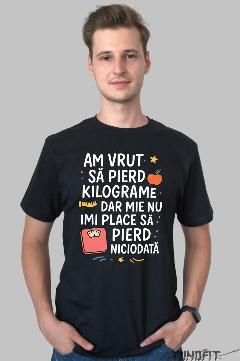 Tricou Amuzant Am Vrut Sa Pierd Kilograme barbat negru fata