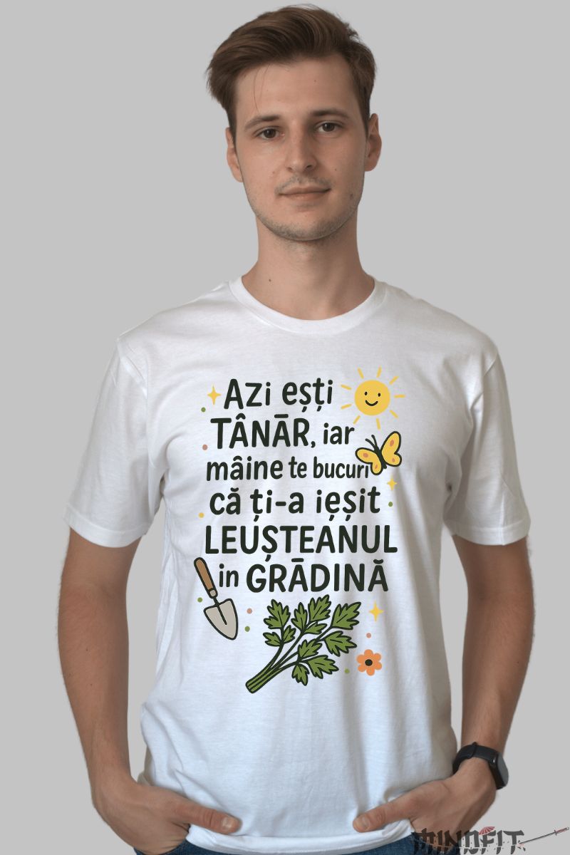 Tricou Amuzant Azi Esti Tanar barbat alb fata