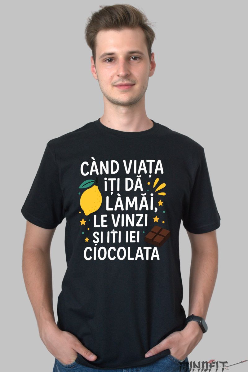 Tricou Amuzant Cand Viata Iti Da Lamai barbat negru fata
