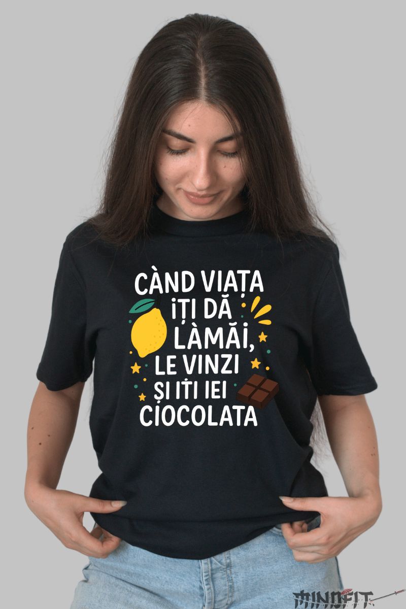 Tricou Amuzant Cand Viata Iti Da Lamai dama negru fata