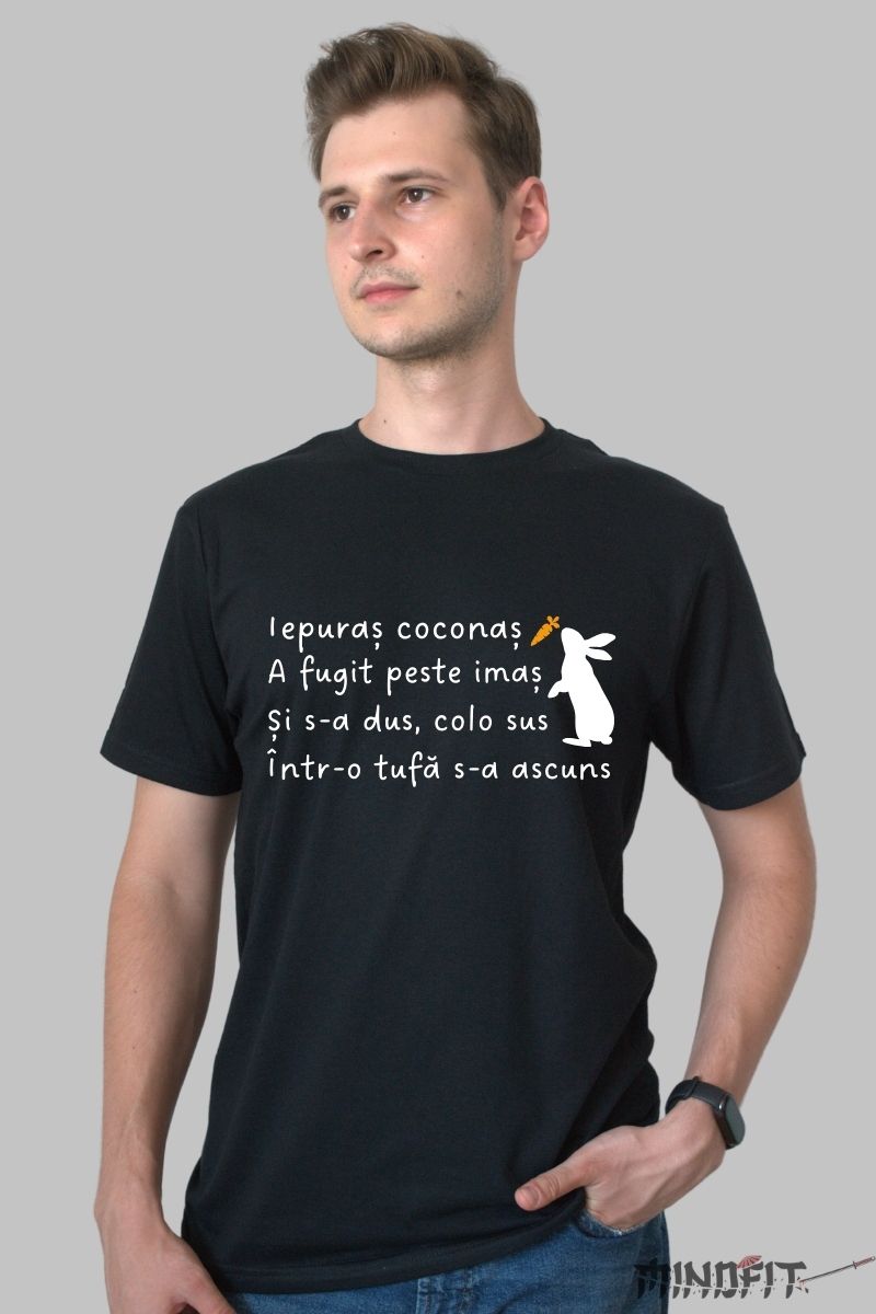 Tricou Amuzant De Paste "Iepuras Coconas" barbat negru