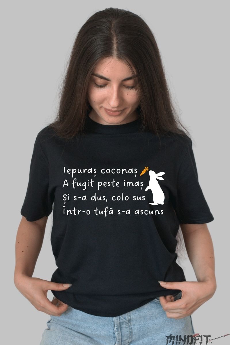 Tricou Amuzant De Paste "Iepuras Coconas" dama negru