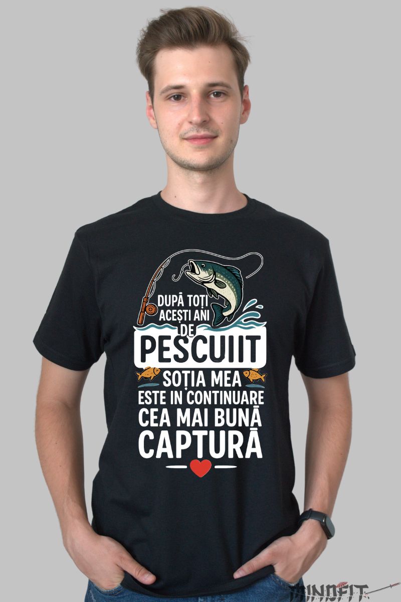 Tricou Amuzant Despre Pescuit barbat negru fata