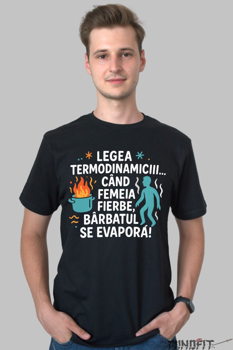 Tricou Amuzant Legea Termodinamicii barbat negru fata