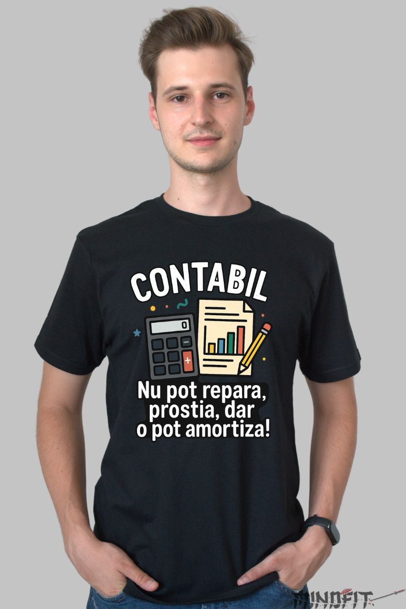 Tricou Amuzant Pentru Contabil barbat negru fata