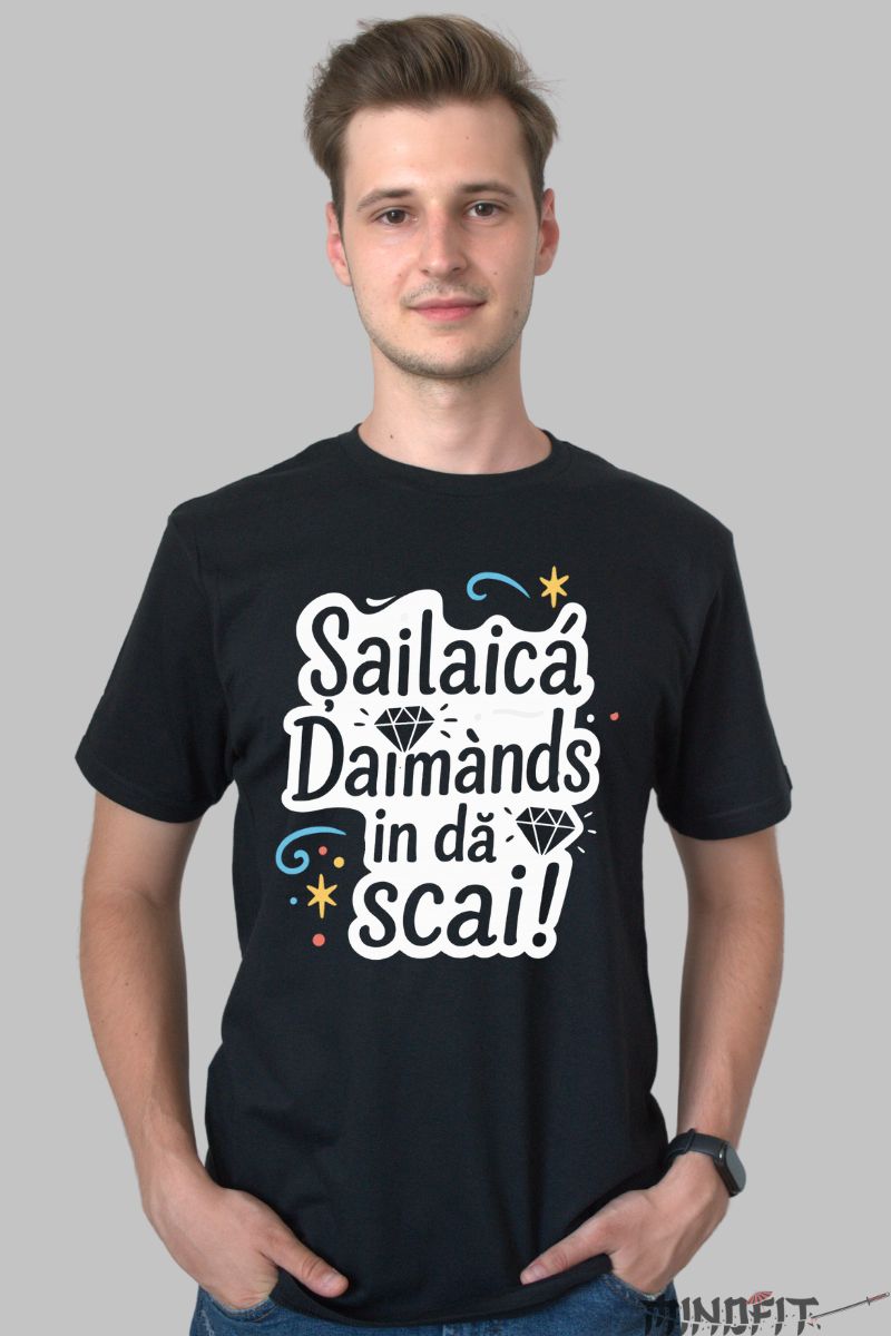 Tricou Amuzant Sailaica Daimands barbat negru fata