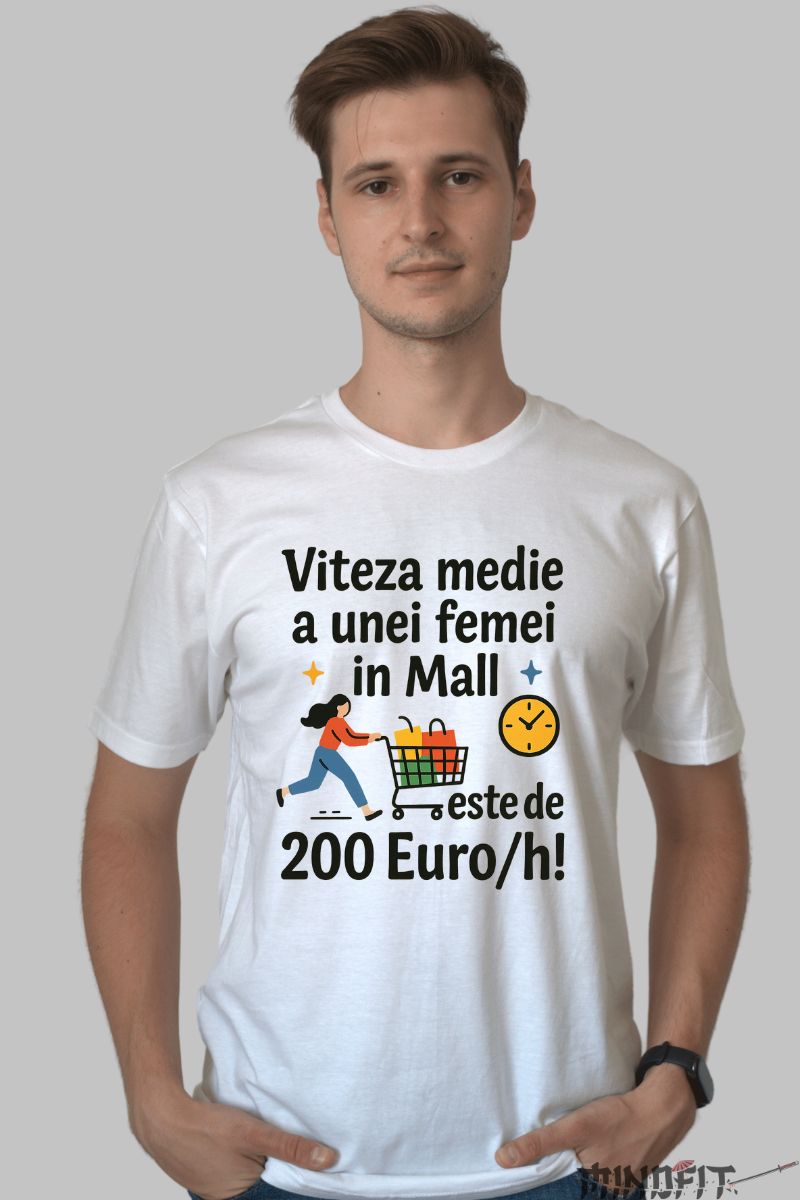 Tricou Amuzant Viteza Medie barbat alb fata