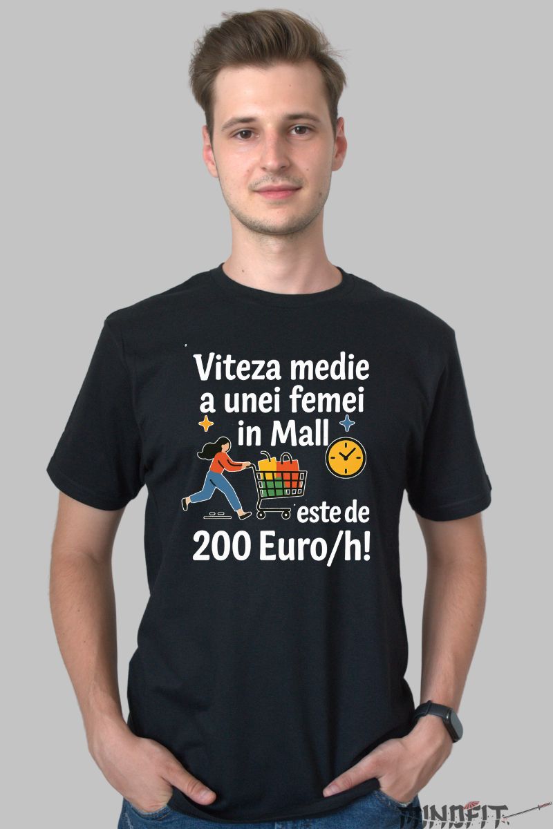 Tricou Amuzant Viteza Medie barbat negru fata