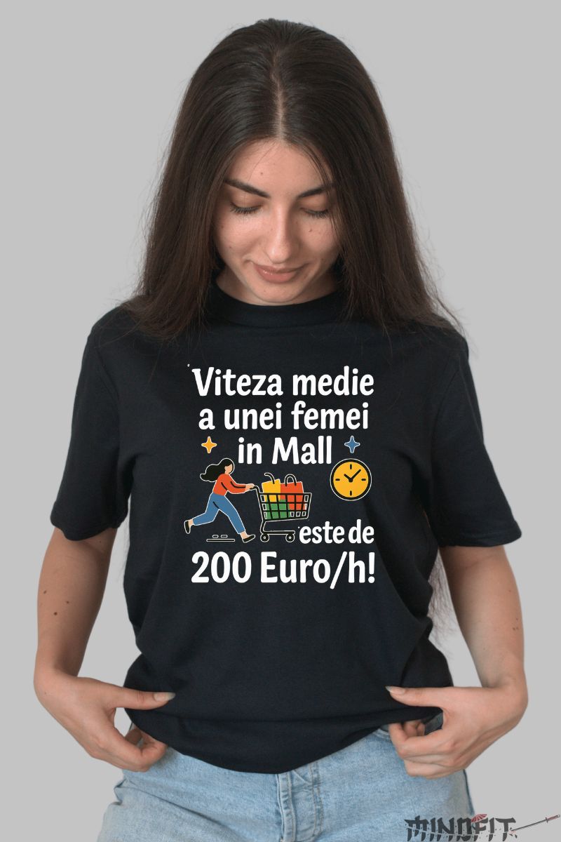 Tricou Amuzant Viteza Medie dama negru fata