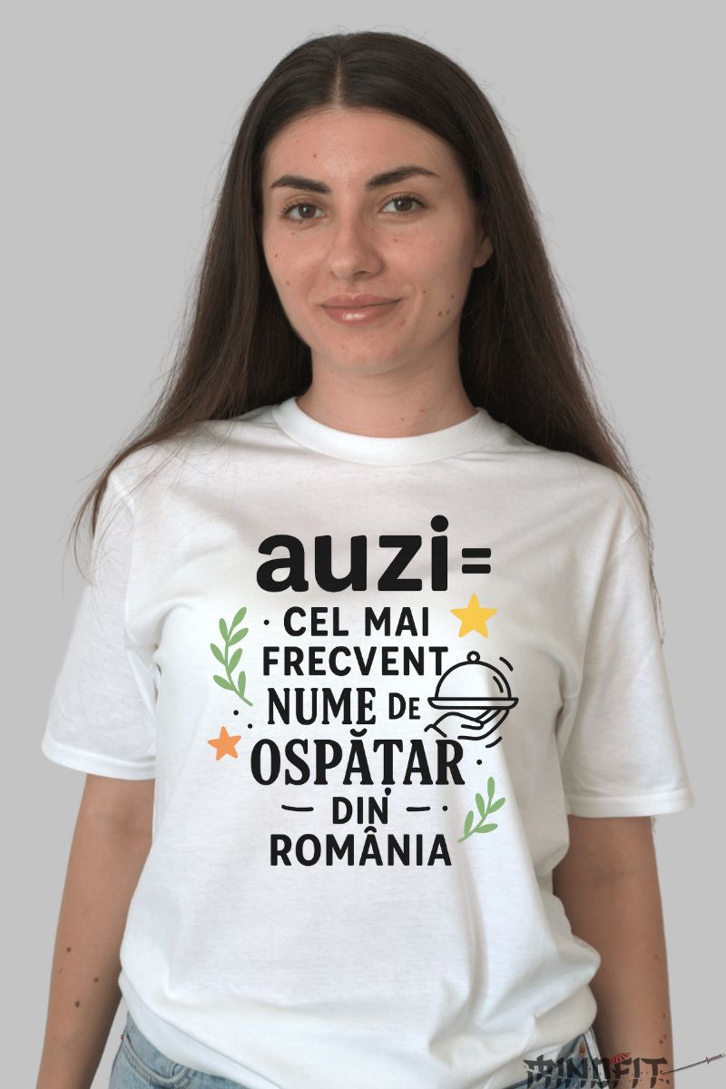 Tricou Amuzant cu Mesaj Auzi dama alb fata