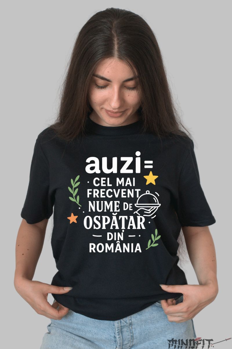 Tricou Amuzant cu Mesaj Auzi dama negru fata