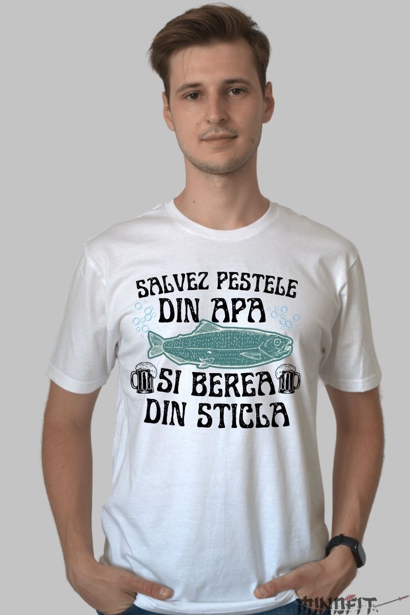 Tricou Amuzant cu Peste barbat alb fata