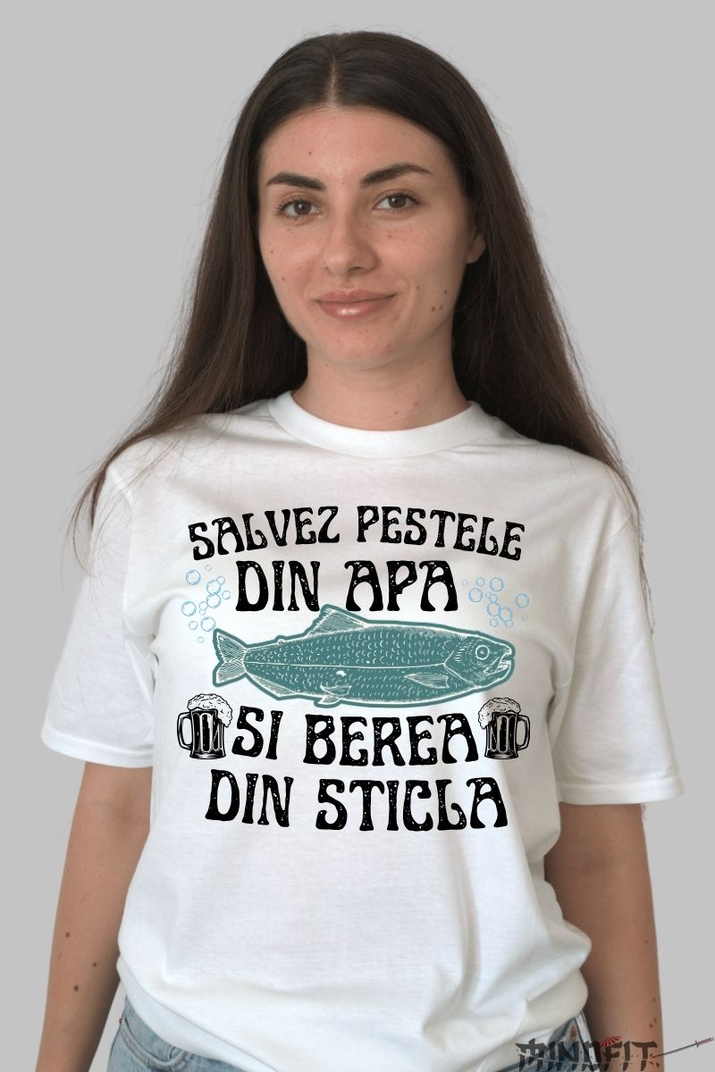 Tricou Amuzant cu Peste dama alb fata