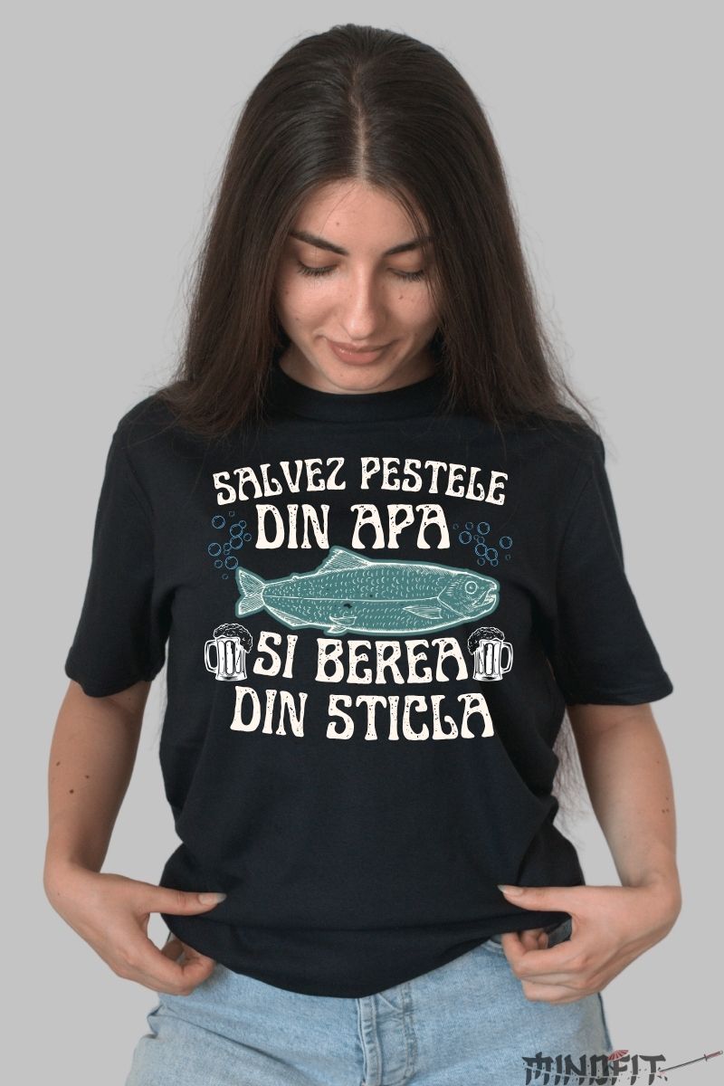Tricou Amuzant cu Peste dama negru fata
