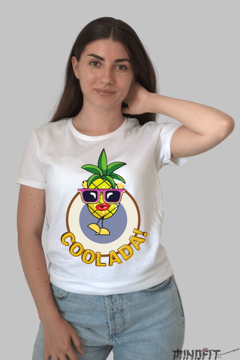 Tricou Ananas Cool dama alb fata