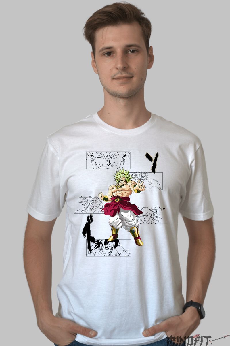 Tricou Anime Dragon Ball Broly Graphic Design barbat alb fata