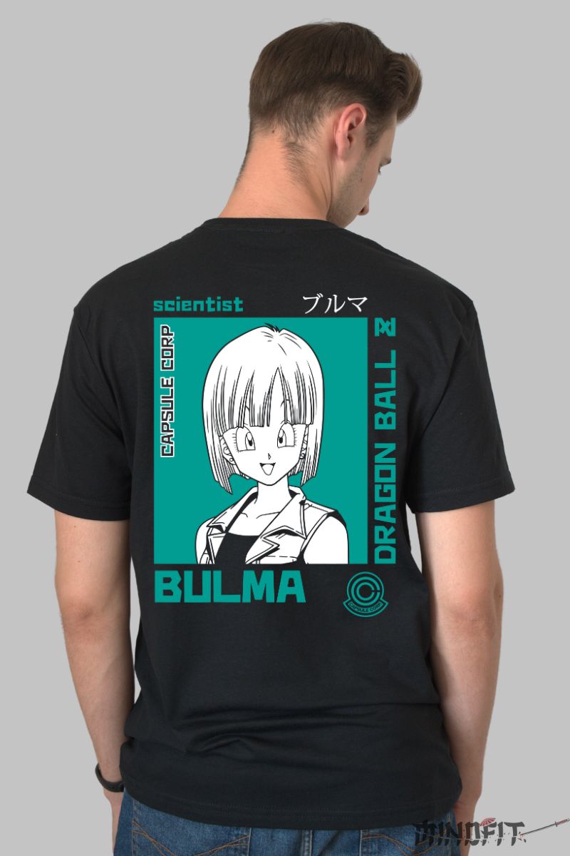 Tricou Anime Dragon Ball Bulma Scientist barbat negru spate