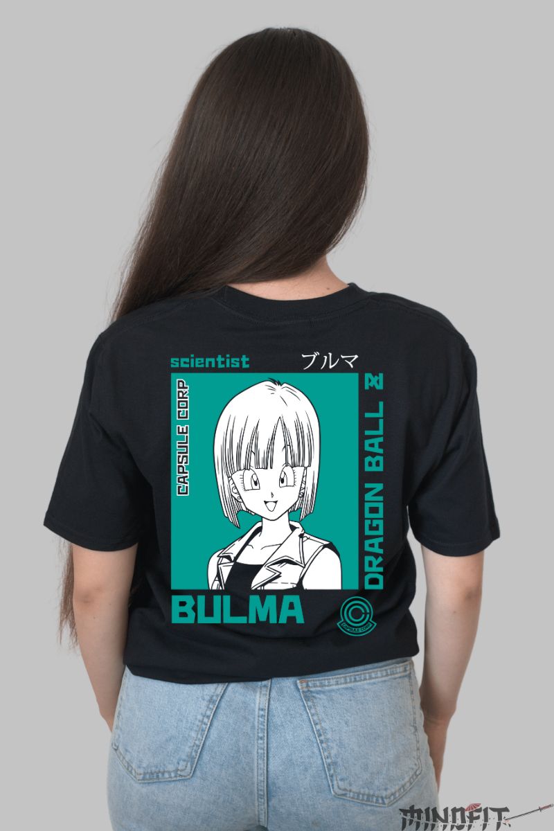 Tricou Anime Dragon Ball Bulma Scientist dama negru spate