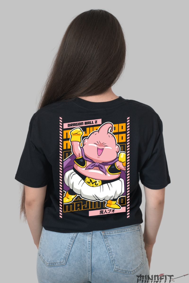 Tricou Anime Dragon Ball Majin Buu Cute dama negru spate
