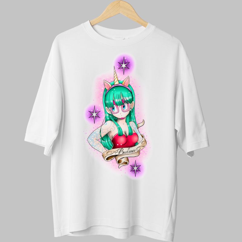 Tricou Anime Dragon Ball Model Bulma Unicorn alb fata
