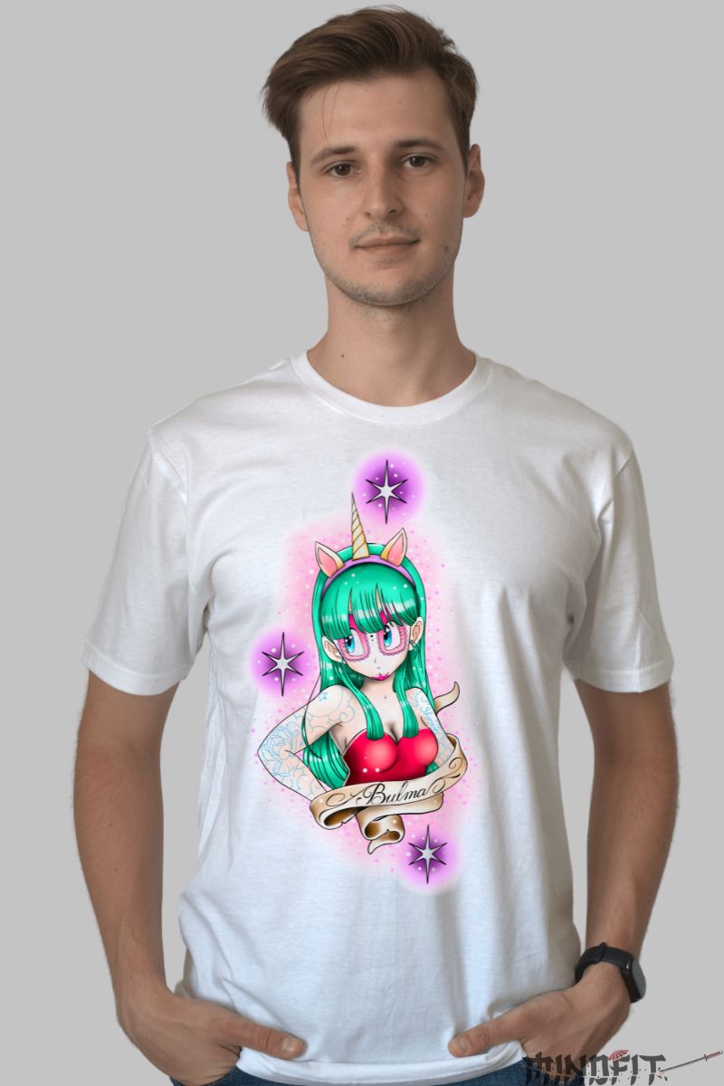 Tricou Anime Dragon Ball Model Bulma Unicorn barbat alb fata