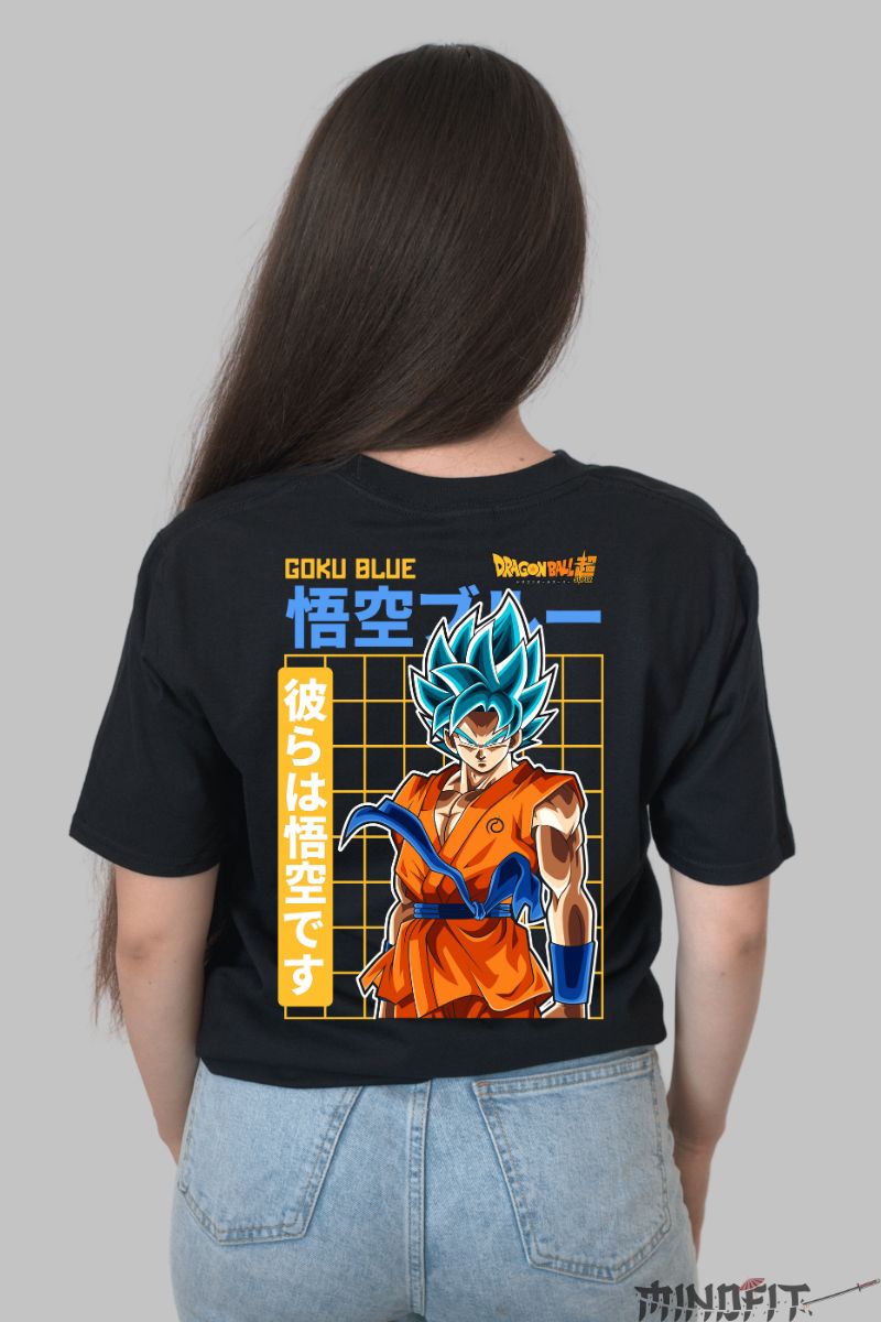 Tricou Anime Dragon Ball Son Goku Blue Samurai dama negru spate