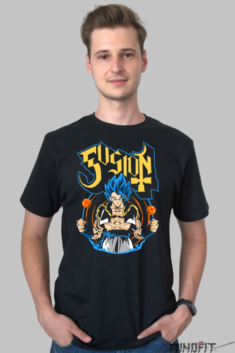 Tricou Anime Dragon Ball Son Goku Fusion barbat negru fata
