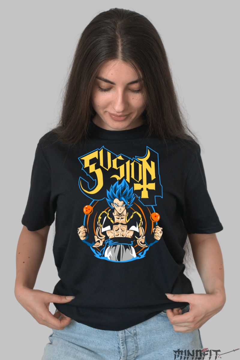 Tricou Anime Dragon Ball Son Goku Fusion dama negru fata