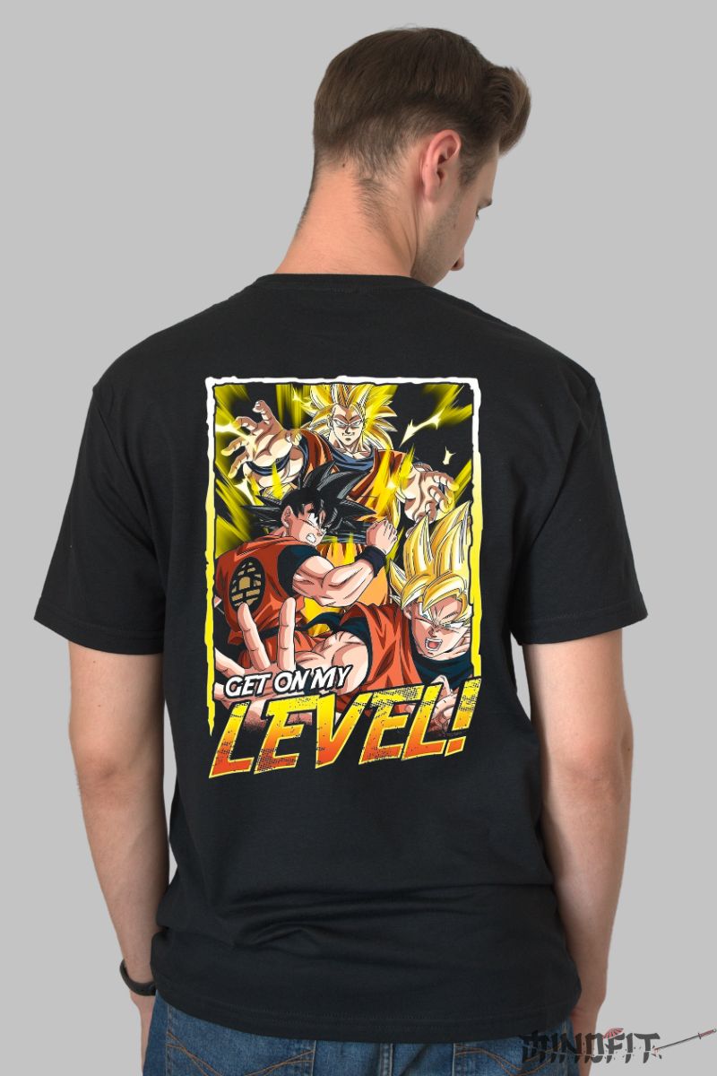 Tricou Anime Dragon Ball Son Goku Get On My Level barbat negru spate