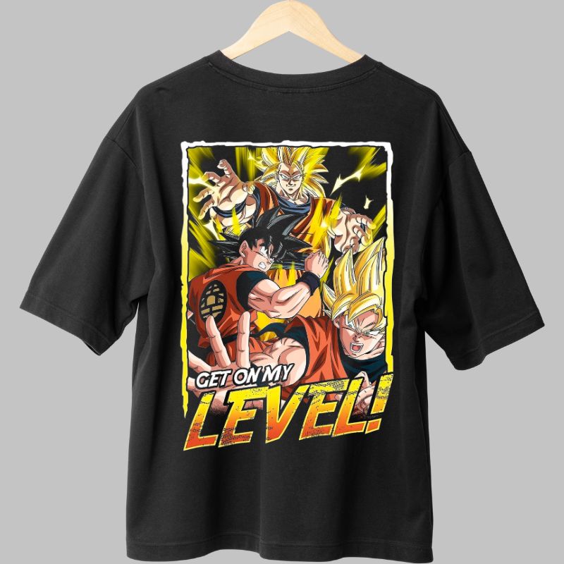 Tricou Anime Dragon Ball Son Goku Get On My Level negru spate