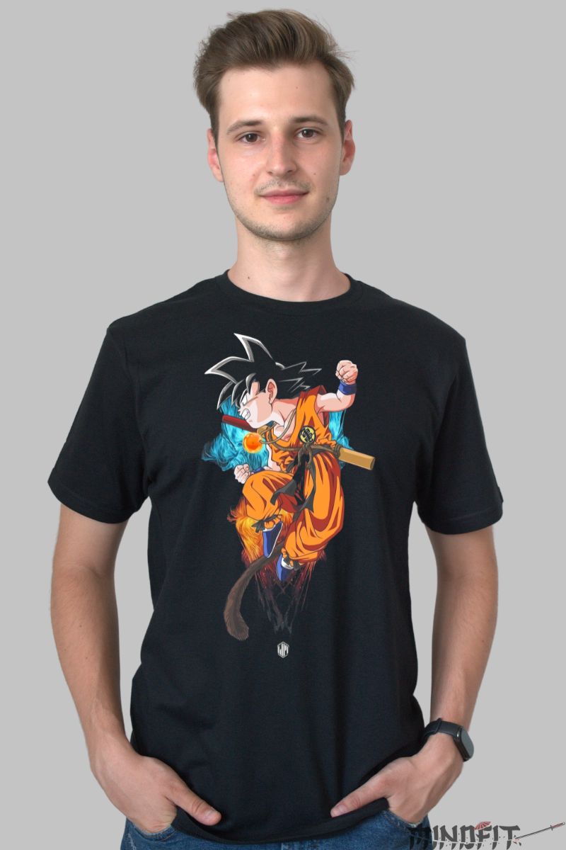 Tricou Anime Dragon Ball Son Goku In Action barbat negru fata