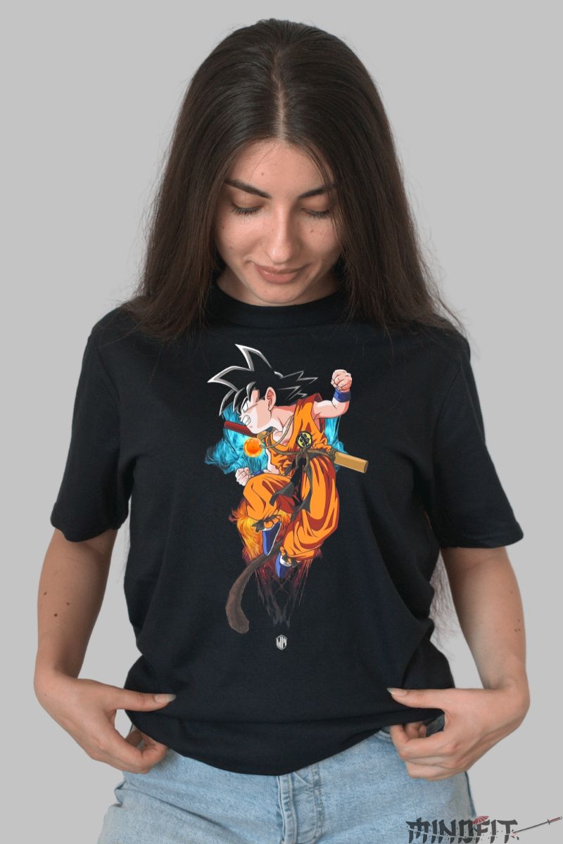 Tricou Anime Dragon Ball Son Goku In Action dama negru fata