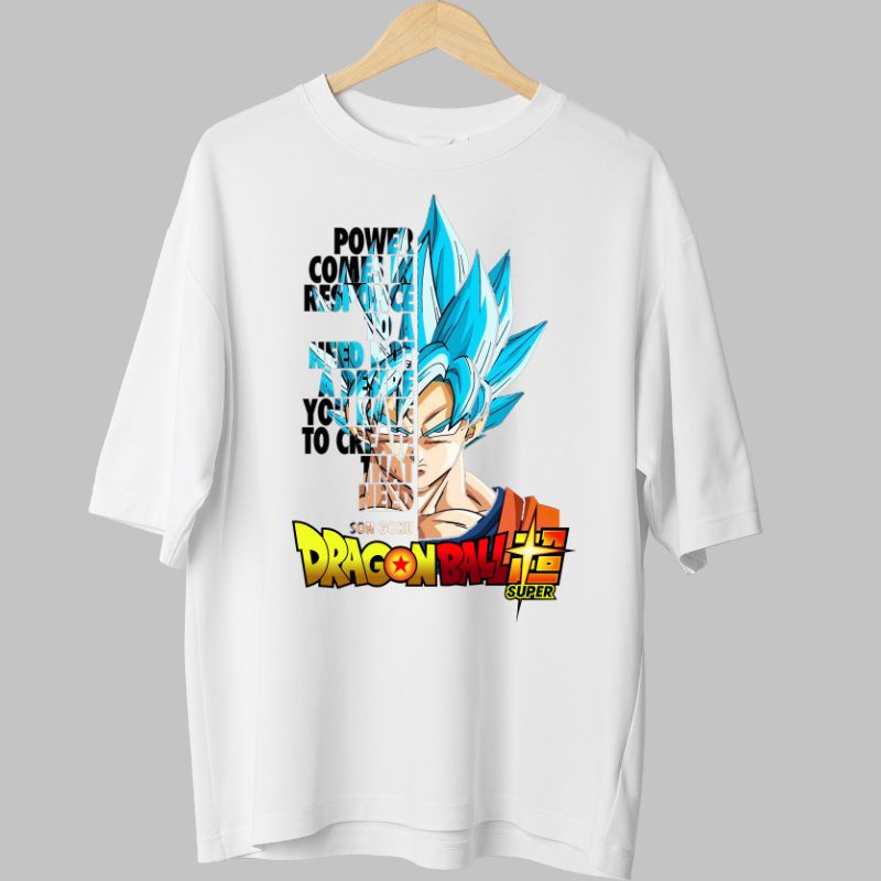 Tricou Anime Dragon Ball Son Goku Power Comes alb fata