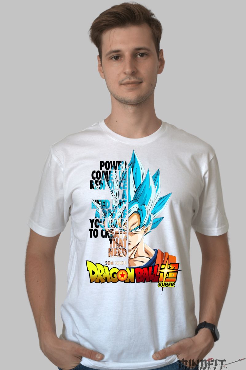 Tricou Anime Dragon Ball Son Goku Power Comes barbat alb fata