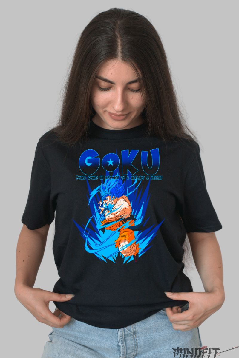 Tricou Anime Dragon Ball Son Goku Power Comes dama negru fata