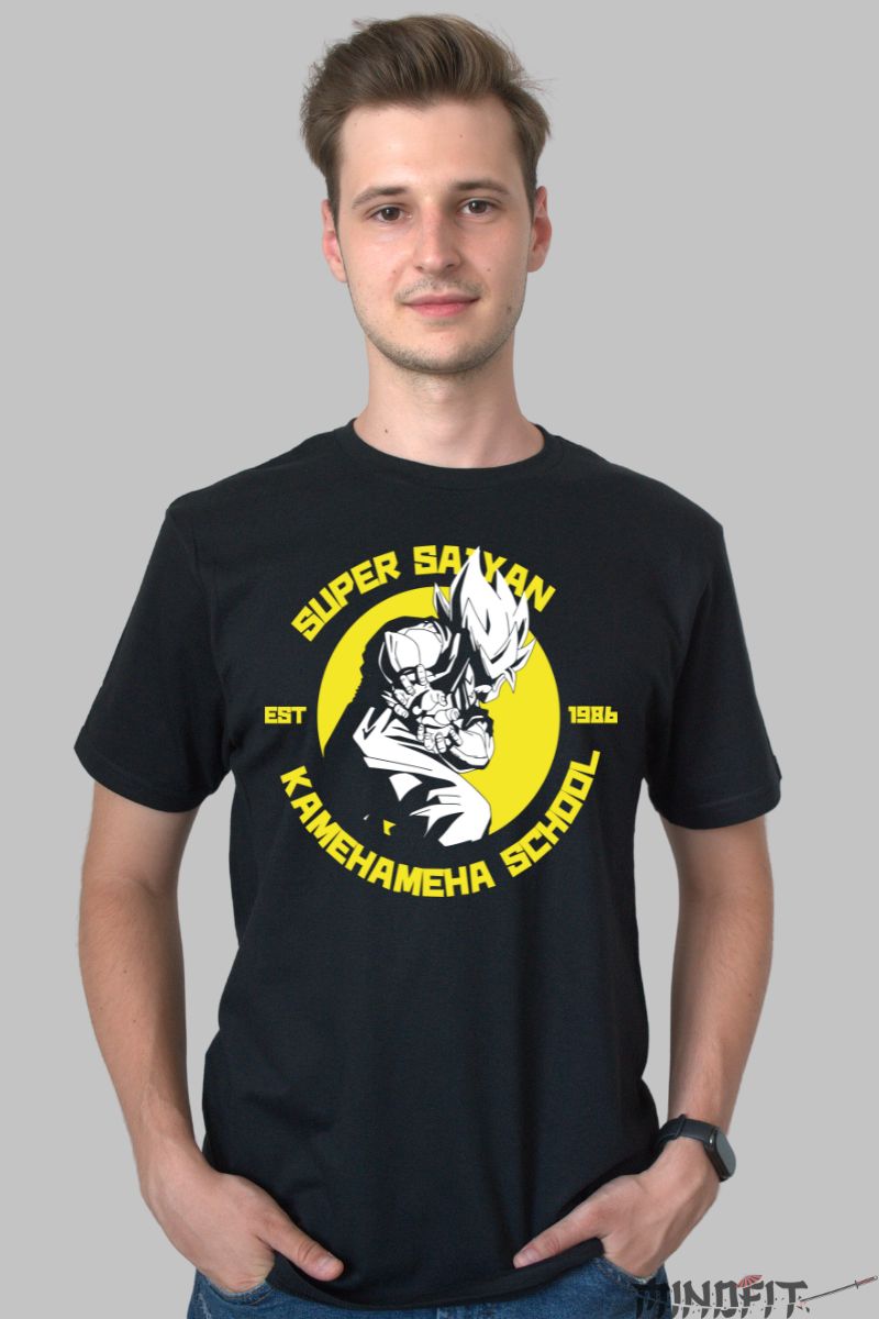 Tricou Anime Dragon Ball Son Goku Super Saiyan barbat negru fata