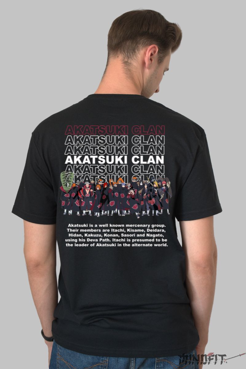 Tricou Anime Naruto Akatsuki Clan barbat negru spate