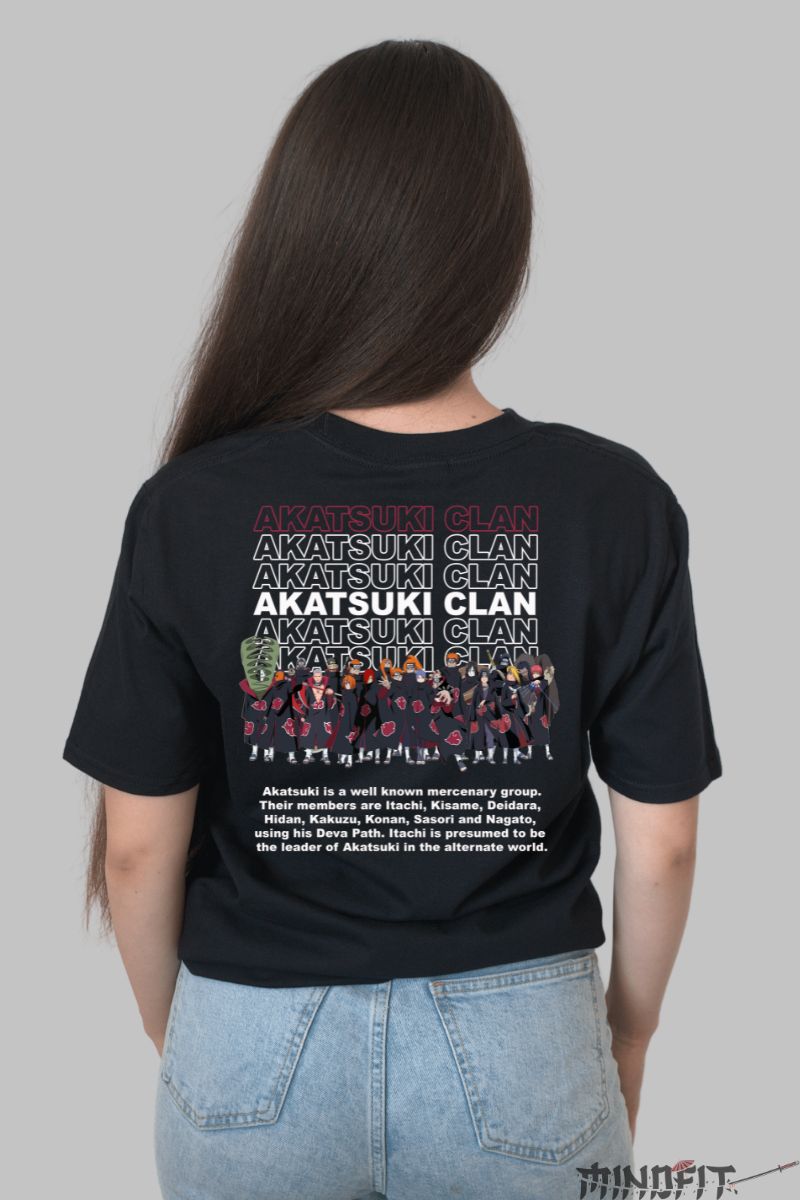 Tricou Anime Naruto Akatsuki Clan dama negru spate