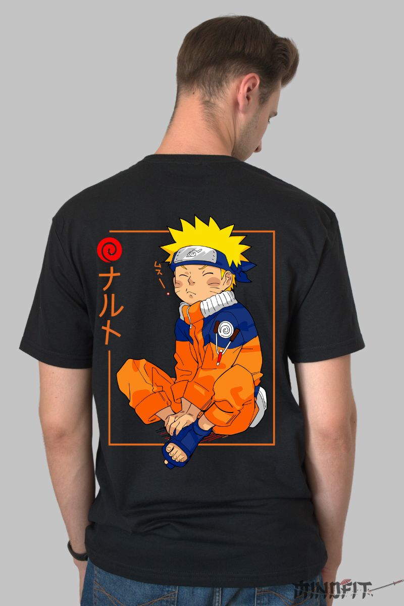 Tricou Anime Naruto Baby Ninja barbat negru spate