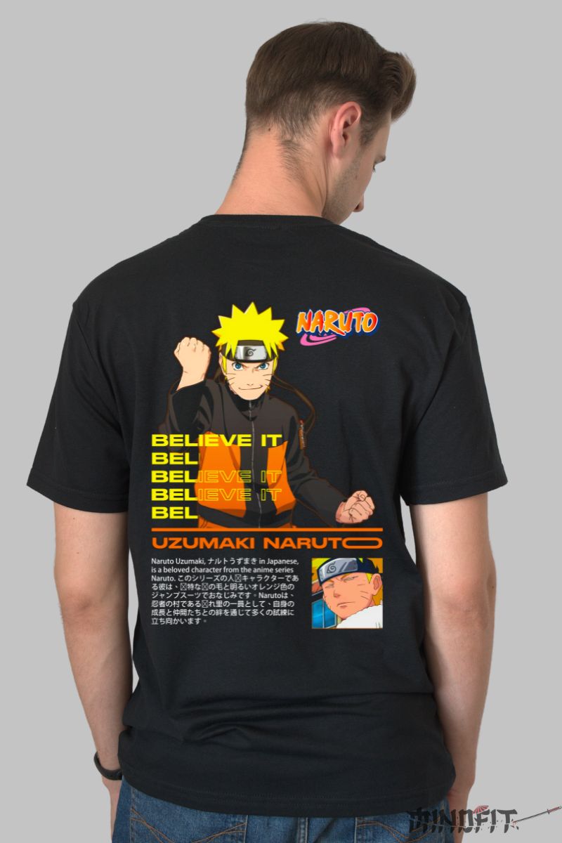 Tricou Anime Naruto Believe in Yourself barbat negru spate