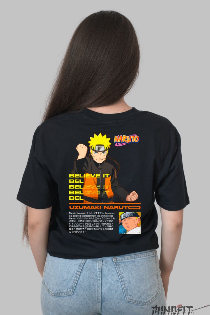 Tricou Anime Naruto Believe in Yourself dama negru spate